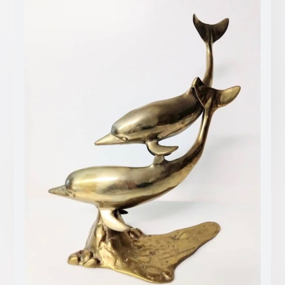 Large VTG Brass Swimming Dolphin Sculpture on footed mount -Great condition! - Picture 10 of 12